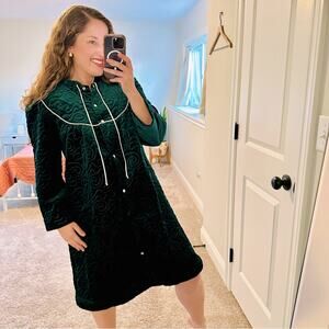 Vintage Komar Green Velvet Quilted Robe Dress Medium